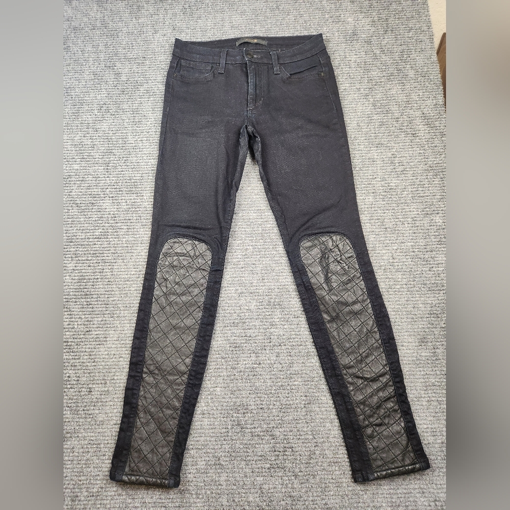 Joe's Jeans Women's Skinny Jeans Faux Leather Patch on Legs Size 27 Moto Rock